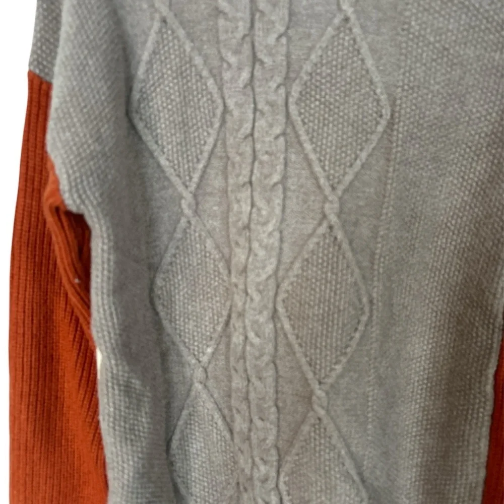 C+D+M Womens M Cream Colorblock Cable Knit Tunic Sweater Turtleneck Long Sleeve
